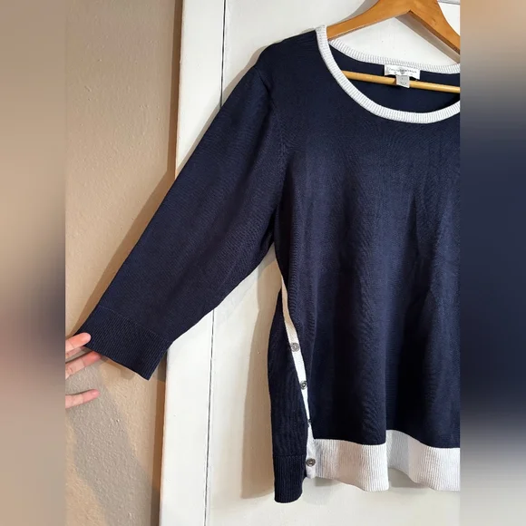 Christopher & Banks Navy and White Knit Top - Picture 4 of 6